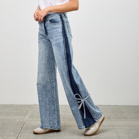 High Rise Contrast Wide Leg Pants